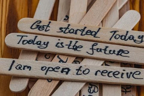 Start today, positive thoughts to increase self esteem, improvement Foto stock
