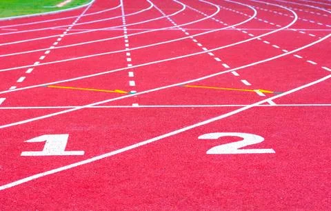Start track. line on a red running track Stock Photos