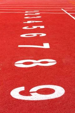 Start track. line on a red running track Stock Photos