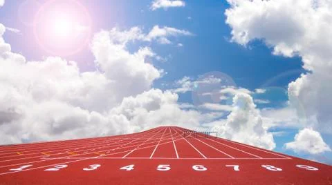Start track. line on a red running track Stock-Fotos