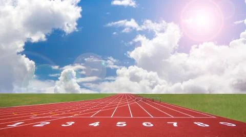 Start track. line on a red running track Stock Photos