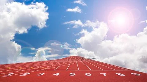 Start track. line on a red running track Stock Photos