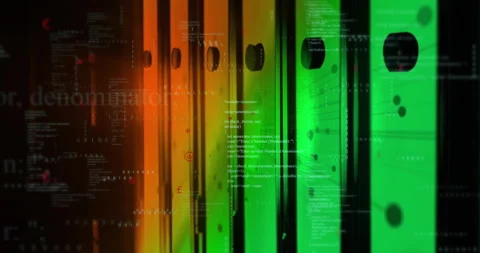 On start, translucent gradient bars shifting colors and pulsing code overlays Stock Footage 312829413