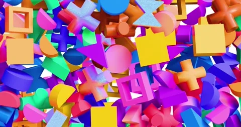 On start transparent background colorful 3D shapes cascading and overlapping Stock Footage 347300278