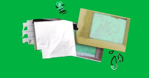 On start transparent collage rotating white square fading mint arrow, pink drops Stock Footage 317284472