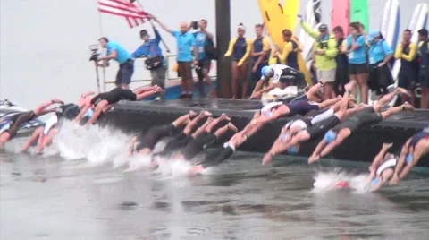 Start of Triathlon, dive into water Video stock 52327554