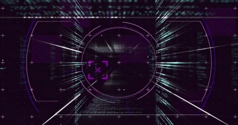 On start turquoise code walls rising, HUD reticle pulsing, streams sweeping Stock Footage 328584788