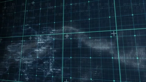 On start turquoise grid matrix interface pulsing nodes, streaming binary digits, Stock Footage 328413242