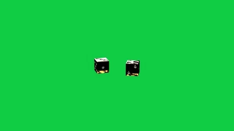 On start two dark dice rotating, tumbling, drifting and revealing gold glow on Stock Footage 340269577