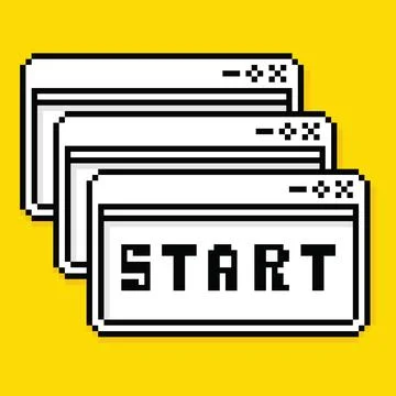 Start. User Interface in Retro Pixel Art Style. Desktop Computer Element. Stock Illustration