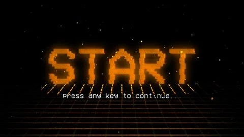 Start, vintage arcade game screen with glitch effect, computer generated Stock Illustration