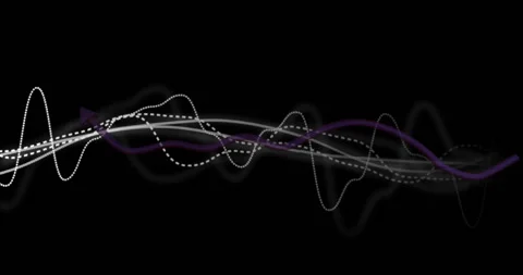 On start waveforms undulating on black, purple arrow gliding along waveform Video stock 310659853