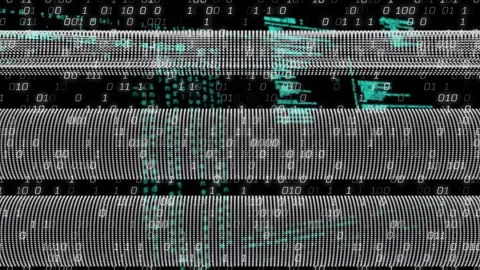 At start white-dot bands shifting and glitching while green code pulsing and Stock Footage 317128770