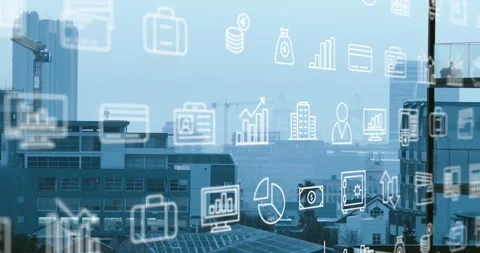 On start white finance icon grid sliding right, down, shifting opacity to show Stock Footage 321956041