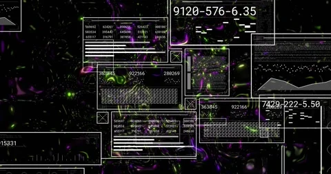On start wireframe windows clustering and shifting while neon particles flowing, Stock Footage 328330380