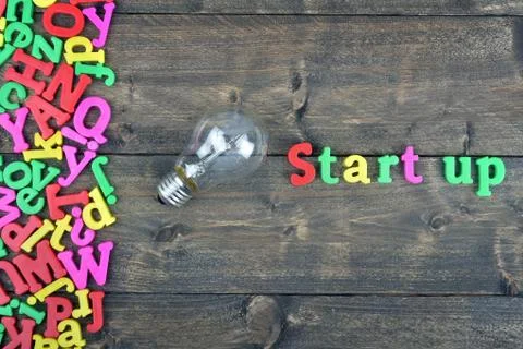 Start up on wooden table Stock-Fotos