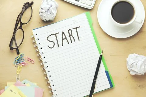 Start word on notebook page Stock Photos