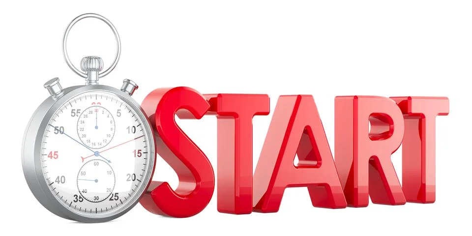 Start word with stopwatch, 3D rendering Stock Illustration