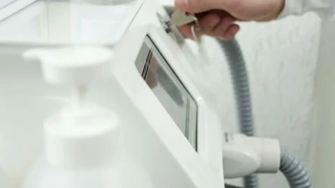 Start of work. Close up of scientist or doctor using touch screen monitor. Stock Footage 92327654