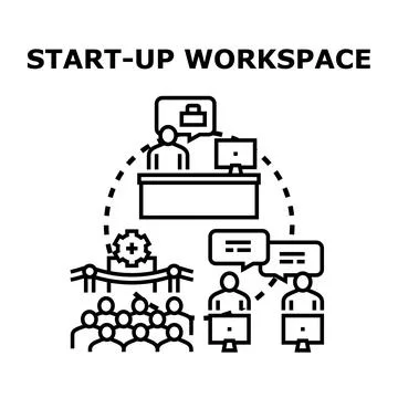 Start up workspace offering business development and collaboration Stock Illustration