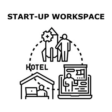 Start up workspace offering remote and flexible working solutions Stock Illustration