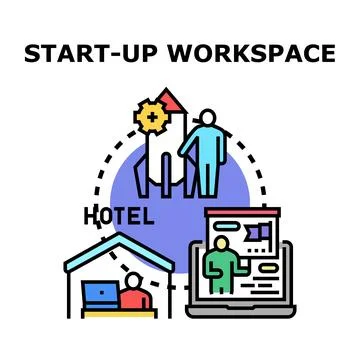 Start up workspace offering remote and flexible working solutions Stock Illustration