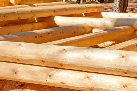 Started construction of a house of timber Stock Photos