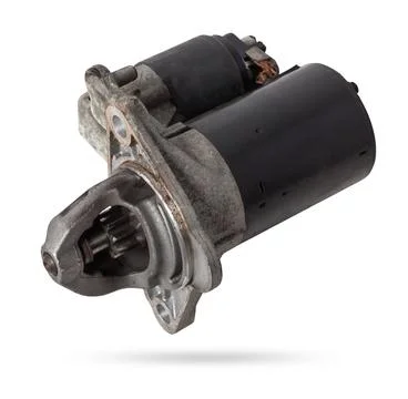 Starter of an internal combustion engine New Spare part for car on a white .. Stock Photos