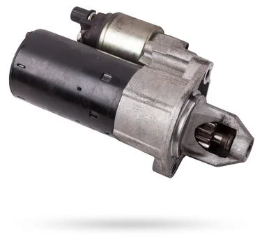 Starter of an internal combustion engine New Spare part for car on a white .. Stock Photos