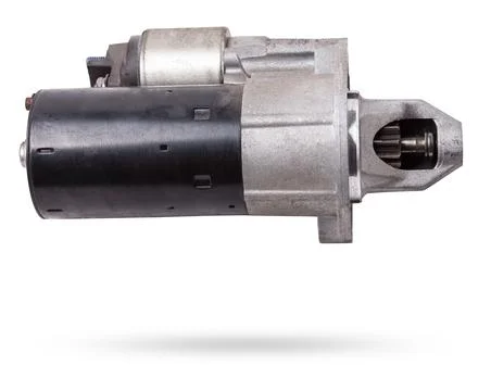 Starter of an internal combustion engine New Spare part for car on a white .. Stock Photos