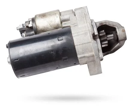 Starter of an internal combustion engine New Spare part for car on a white .. Stock Photos