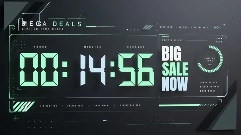 Starting 00:15:00 large timer decrementing seconds promoting BIG SALE NOW on Stock Footage 348240367