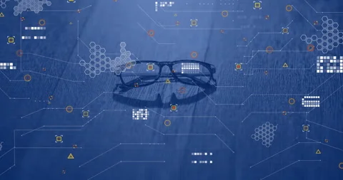 Starting 2nd second, digital elements emerging around black-framed glasses, Stock Footage 313703723