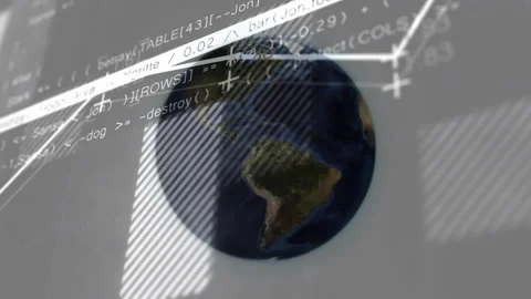 Starting 3D globe appearing, grid panels sliding, chart drawing, code fading Stock Footage 315551058