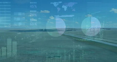 Starting aerial highway view, data layers fading, sliding and drawing to form Stock Footage 312758871