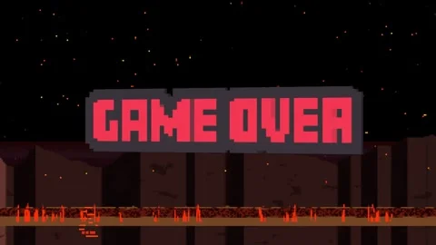 Starting angled, floating 3D GAME OVER sign rotating slowly and scaling, Stock Footage 338356384