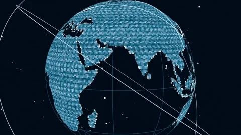 Starting animation, digital globe rotating in space, camera panning while HUD Stock Footage 341865050