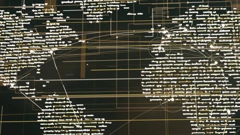 Starting animation, map with text clusters showing sweeping link arcs on LED Stock Footage 337141163