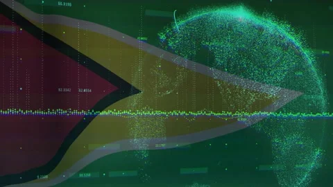 Starting animation showing Guyana flag data display with sliding waveform Stock Footage 327008935