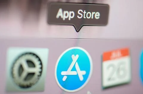Starting app store application on computer Stock Photos