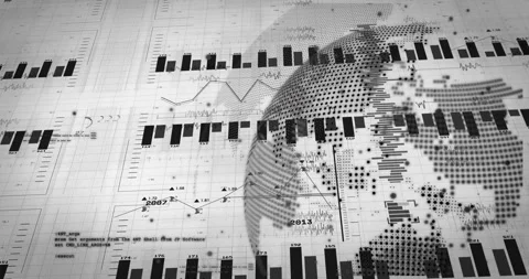 Starting bar chart emerging code drifting line graphs overlaying bars labeled Stock Footage 309895986