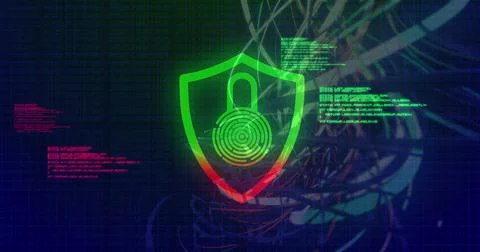 Starting biometric scan, shield emblem verifying access on security UI with 库存插图
