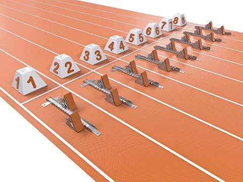 Starting blocks in athletic running track 3D Stock Illustration