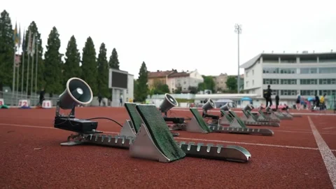 Starting blocks for the start of running on a short distance Stock Footage 274598085