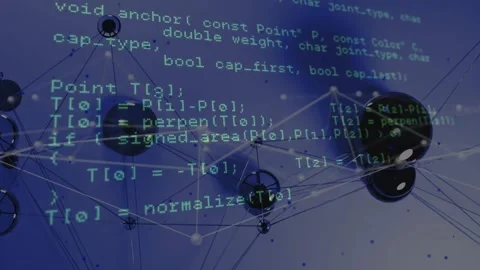 Starting blue gradient, 3D network rotating while green code scrolling showing Stock Footage 318115270