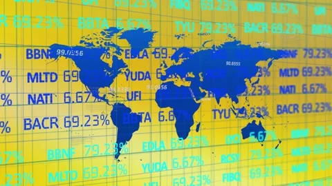 Starting with blue map filling grid, scrolling codes shifting percentages and Stock-Footage 325706953