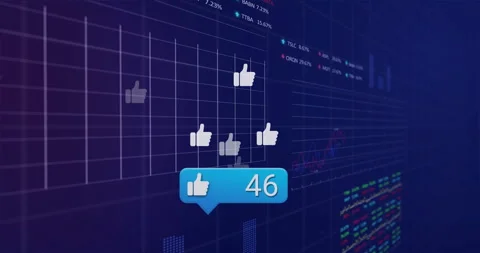 Starting with blue speech-bubble counter, updating like count and chart rising Stock Footage 311216665