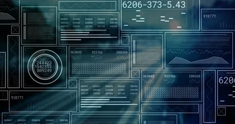 Starting blurred background with empty frames, panels filling monitoring data, Stock Footage 310150385
