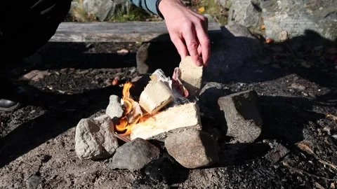 Starting a bonfire. Stock Footage 296822146
