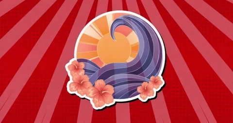 Starting with bright emblem centering on red rays, sun rays rotating, pulsing, Stock Footage 315522602